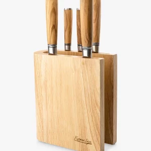 Katana Saya Filled Olive Wood Kitchen Knife Block Set, 6 Piece